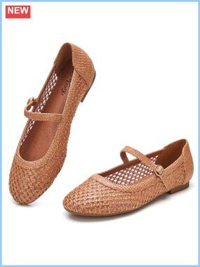 Women's Woven Raffia Mary Jane Flats Memory Foam Comfort Shoes